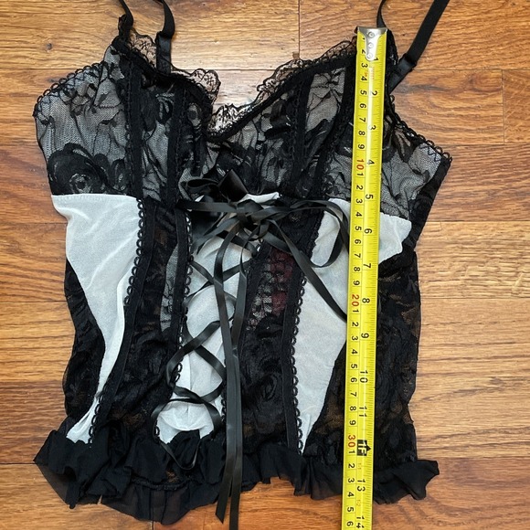 New Romwe Sz 4 Black White Lace Up Bustier Corset Adjustable Straps Y2K Coquette - Picture 16 of 16
